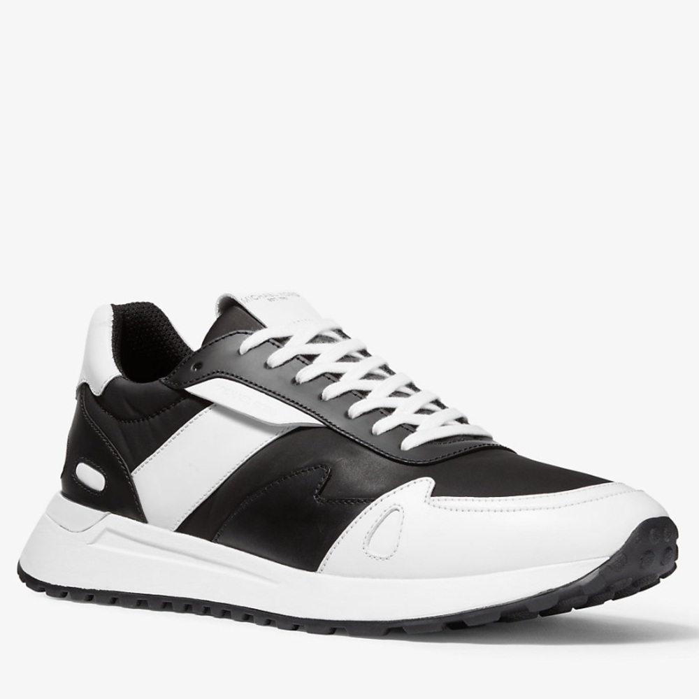 Michael Kors Black White Miles Leather and Nylon Trainer Sneakers Shoes size 10